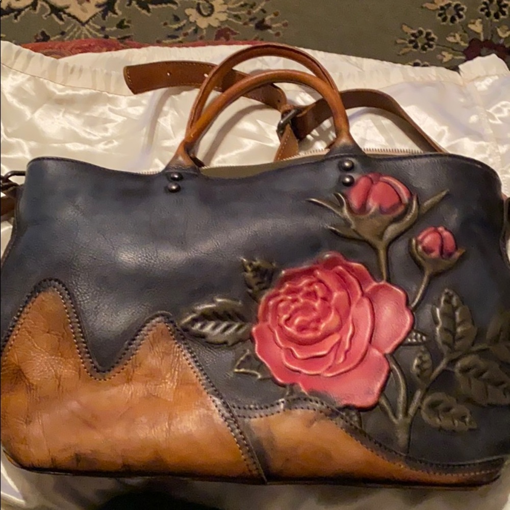 Leather floral vintage tote